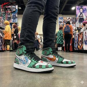 Mint Green Fire Water Tanjiro High-Top Sneakers – Demon Slayer Tanjiro Shoes