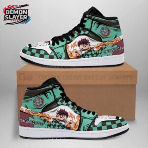 Mint Green Flame Tanjiro Portrait High-Top Sneakers – Demon Slayer Tanjiro Shoes