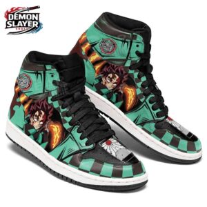 Green Black Flame Tanjiro Portrait High-Top Sneakers – Demon Slayer Tanjiro Shoes