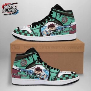 Mint Green Checkered Water Tanjiro High-Top Sneakers – Demon Slayer Tanjiro Shoes