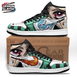 Green Black Fire Water Eye Art High-Top Sneakers – Demon Slayer Tanjiro Shoes