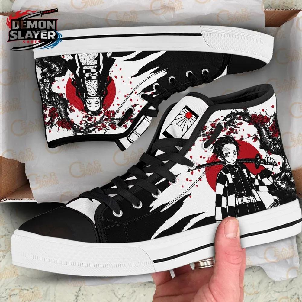 Black White Red Nezuko Manga High Tops Canvas Shoes – Demon Slayer Tanjiro Shoes Black White Red Nezuko Manga High Tops Canvas Shoes – Demon Slayer Tanjiro Shoes