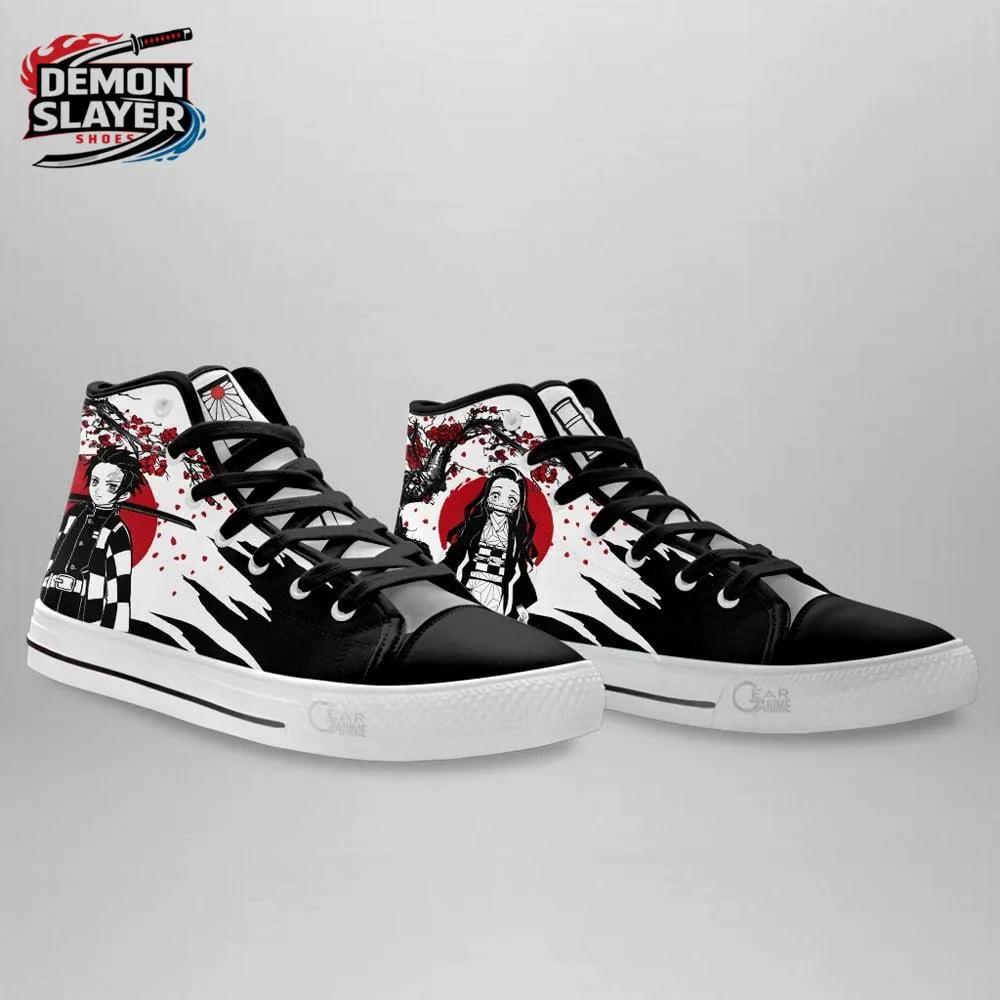 Black White Red Nezuko Manga High Tops Canvas Shoes – Demon Slayer Tanjiro Shoes Black White Red Nezuko Manga High Tops Canvas Shoes – Demon Slayer Tanjiro Shoes