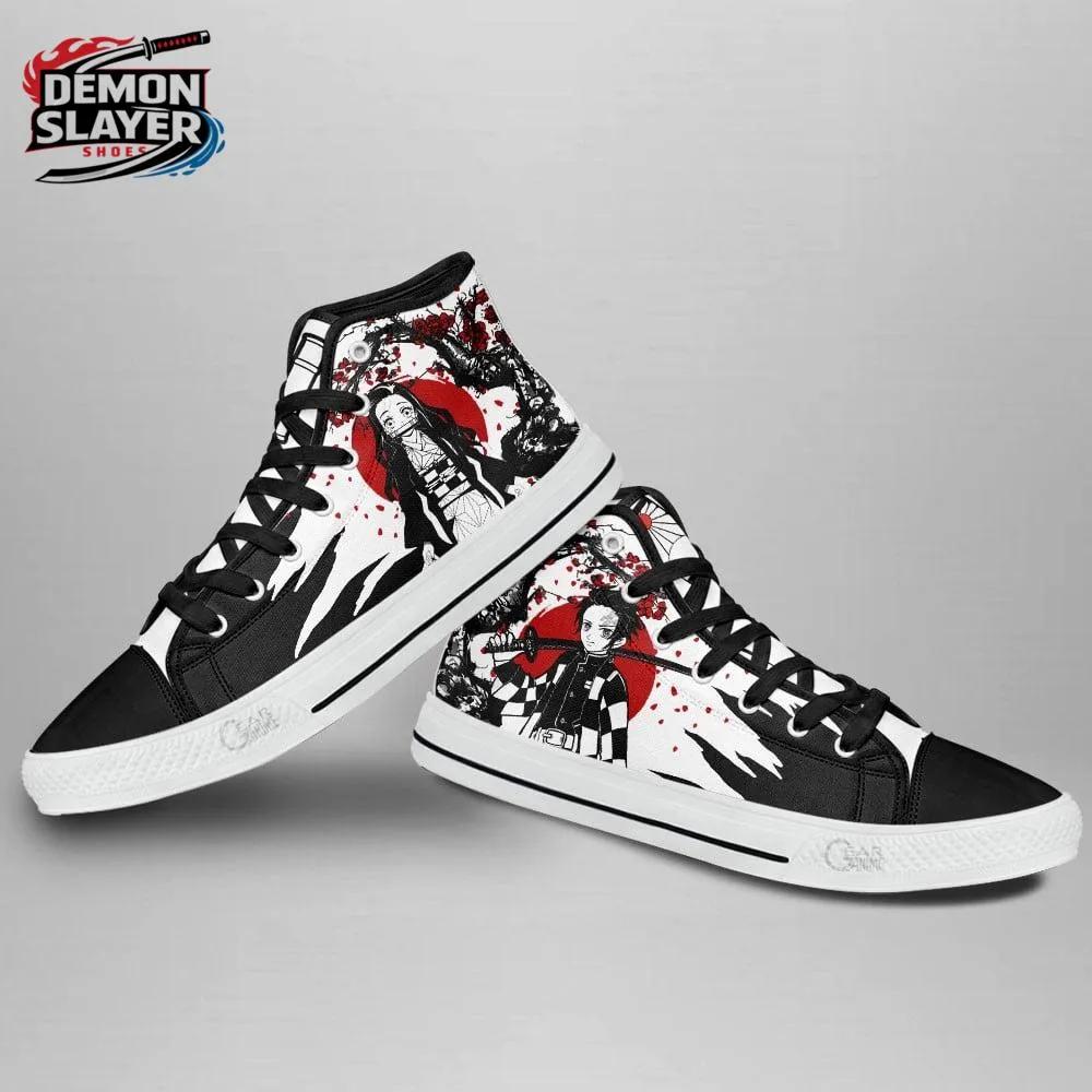 Black White Red Nezuko Manga High Tops Canvas Shoes – Demon Slayer Tanjiro Shoes Black White Red Nezuko Manga High Tops Canvas Shoes – Demon Slayer Tanjiro Shoes
