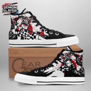 Black White Red Manga Tanjiro High Tops Canvas Shoes – Demon Slayer Tanjiro Shoes