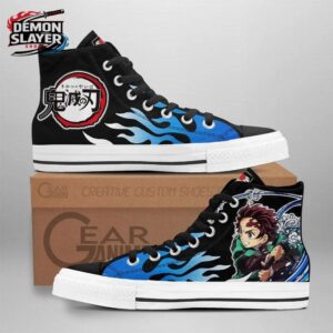 Black Blue Flame Tanjiro High Tops Canvas Shoes – Demon Slayer Tanjiro Shoes