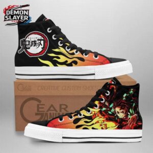 Black Red Flame Tanjiro High Tops Canvas Shoes – Demon Slayer Tanjiro Shoes