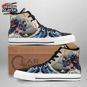 Beige Blue Wave Tanjiro High Tops Canvas Shoes – Demon Slayer Tanjiro Shoes