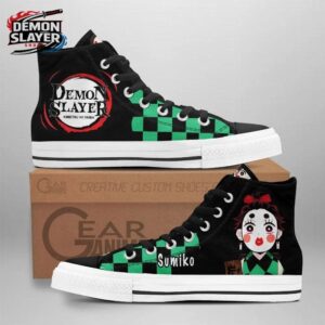 Black Green Checkerboard Sumiko Tanjiro High Tops Canvas Shoes – Demon Slayer Tanjiro Shoes