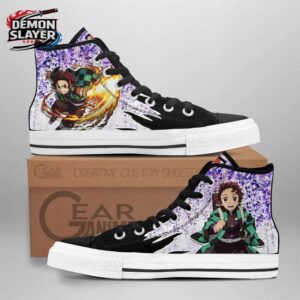 Purple Black Flame Portrait Tanjiro High Tops Canvas Shoes – Demon Slayer Tanjiro Shoes