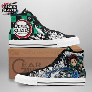 Green Black Manga Water Tanjiro High Tops Canvas Shoes – Demon Slayer Tanjiro Shoes