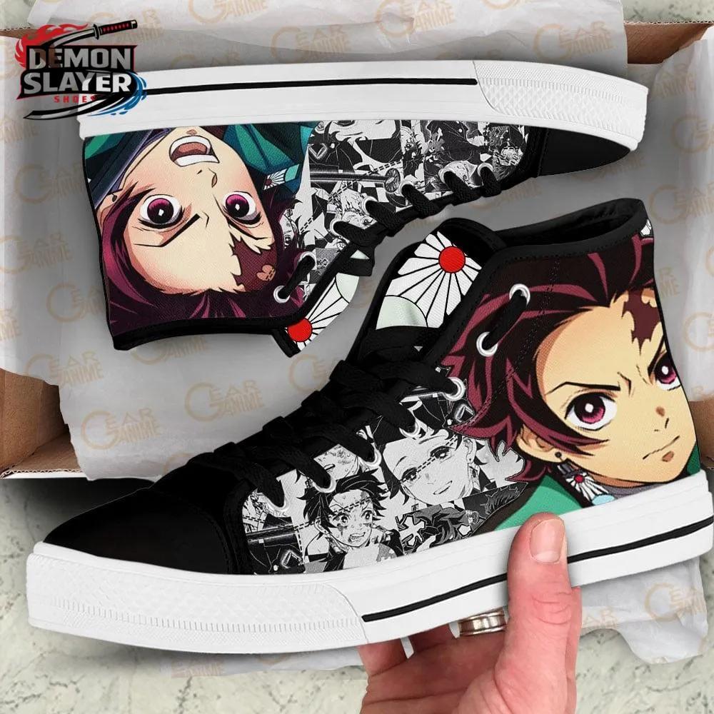 Black White Manga Portrait Tanjiro High Tops Canvas Shoes – Demon Slayer Tanjiro Shoes Black White Manga Portrait Tanjiro High Tops Canvas Shoes – Demon Slayer Tanjiro Shoes