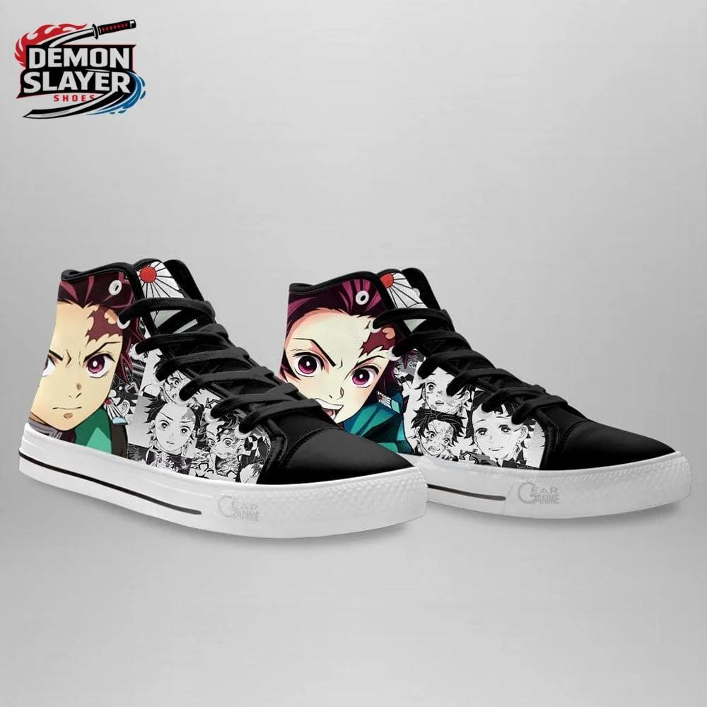 Black White Manga Portrait Tanjiro High Tops Canvas Shoes – Demon Slayer Tanjiro Shoes Black White Manga Portrait Tanjiro High Tops Canvas Shoes – Demon Slayer Tanjiro Shoes