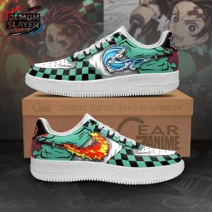 Green Checkered Water Dragon Flame Tanjiro Low-Top Sneakers – Demon Slayer Tanjiro Shoes