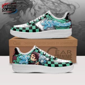 Mint Checkered Blue Dragon Tanjiro Low-Top Leather Sneakers – Demon Slayer Tanjiro Shoes