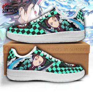 Green Checkered Water Tanjiro Portrait Low-Top Leather Sneakers – Demon Slayer Tanjiro Shoes