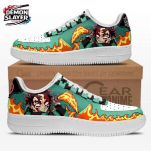 Green Flame Tanjiro Portrait Low-Top Leather Sneakers – Demon Slayer Tanjiro Shoes