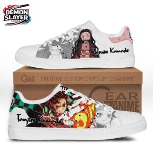 White Green Tanjiro Nezuko Portrait Flame Court Shoes – Demon Slayer Tanjiro Shoes