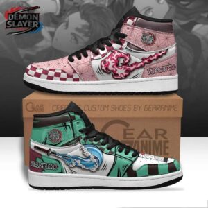 Pink Green Fire Water Sword Tanjiro Nezuko High-Top Leather Sneakers – Demon Slayer Tanjiro Shoes
