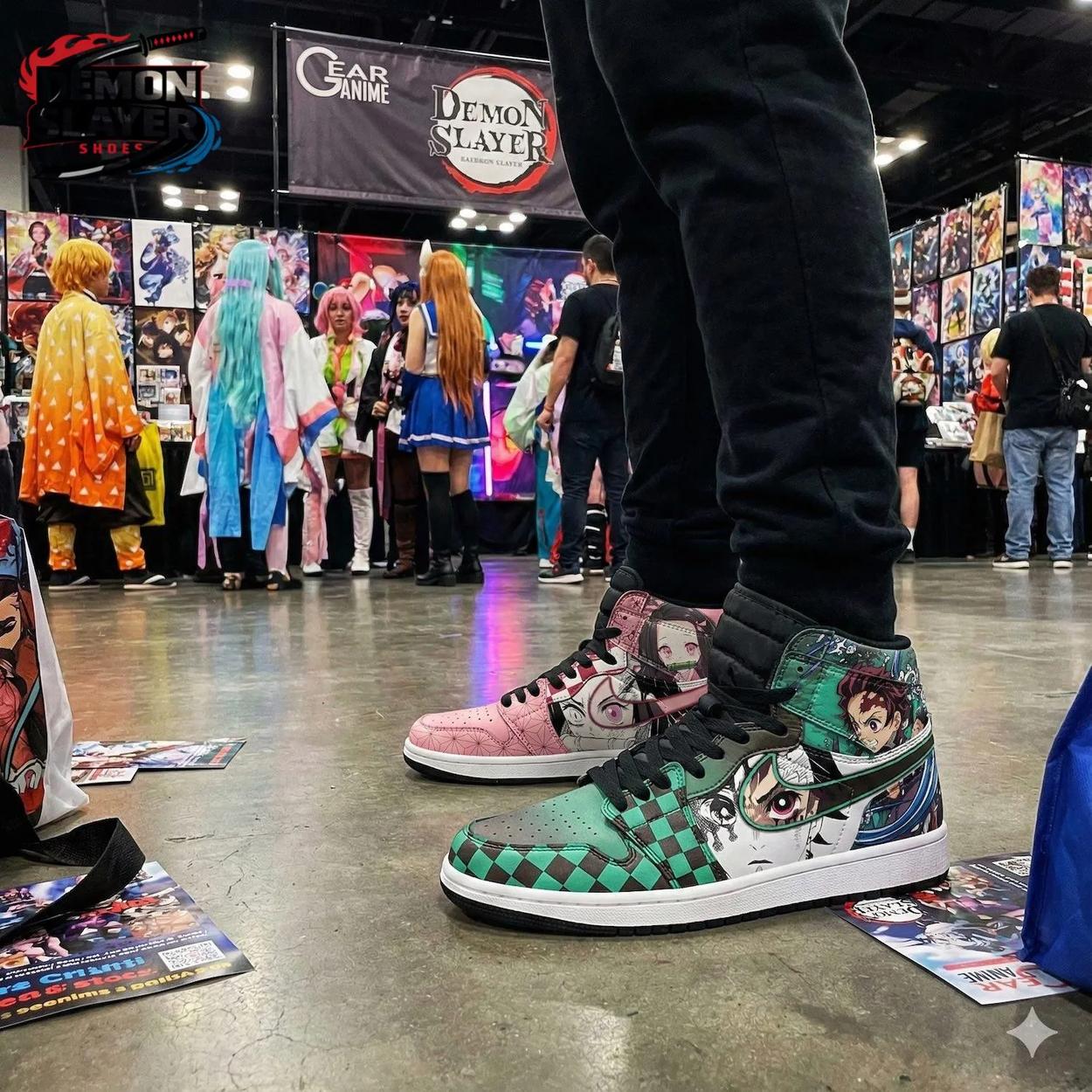 Green Pink Manga Portrait Tanjiro Nezuko High-Top Leather Sneakers – Demon Slayer Tanjiro Shoes Green Pink Manga Portrait Tanjiro Nezuko High-Top Leather Sneakers – Demon Slayer Tanjiro Shoes