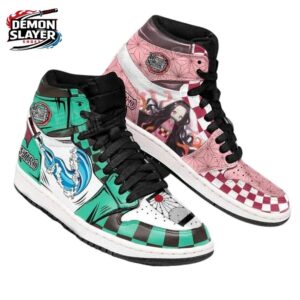 Green Pink Tanjiro Nezuko Water High-Top Leather Sneakers – Demon Slayer Tanjiro Shoes