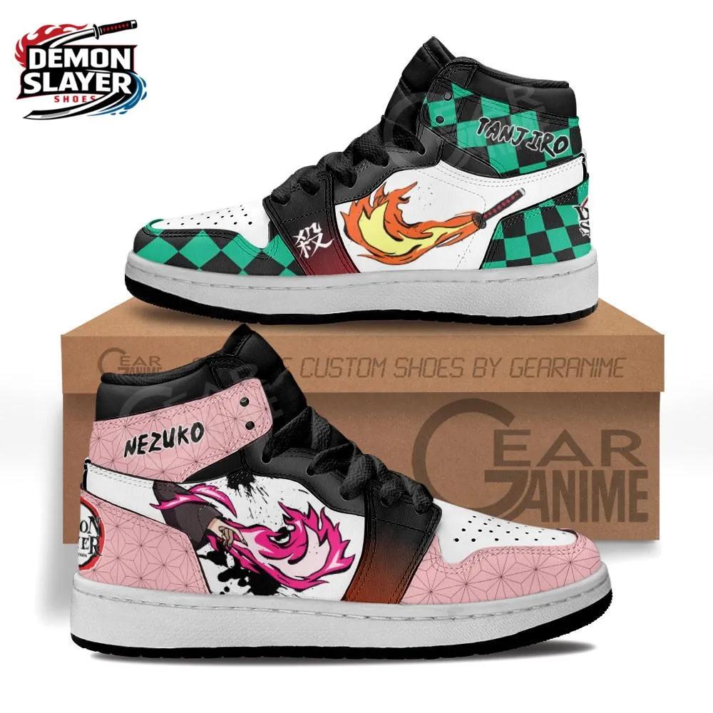 Green Pink Tanjiro Nezuko Fire High-Top Leather Sneakers – Demon Slayer Tanjiro Shoes Green Pink Tanjiro Nezuko Fire High-Top Leather Sneakers – Demon Slayer Tanjiro Shoes