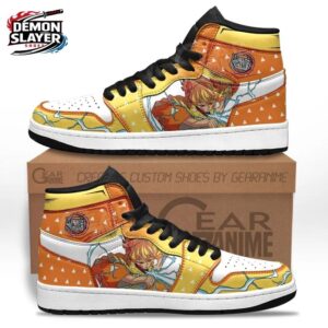 Zenitsu Battle Pose High-Top Leather Sneakers – Orange Yellow Demon Slayer Shoes